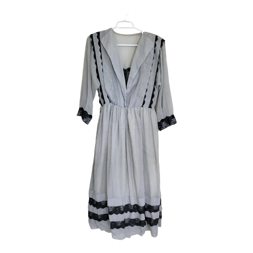 Cottage core maxi long sleeve dress black lace trim boho handmade prairiecore